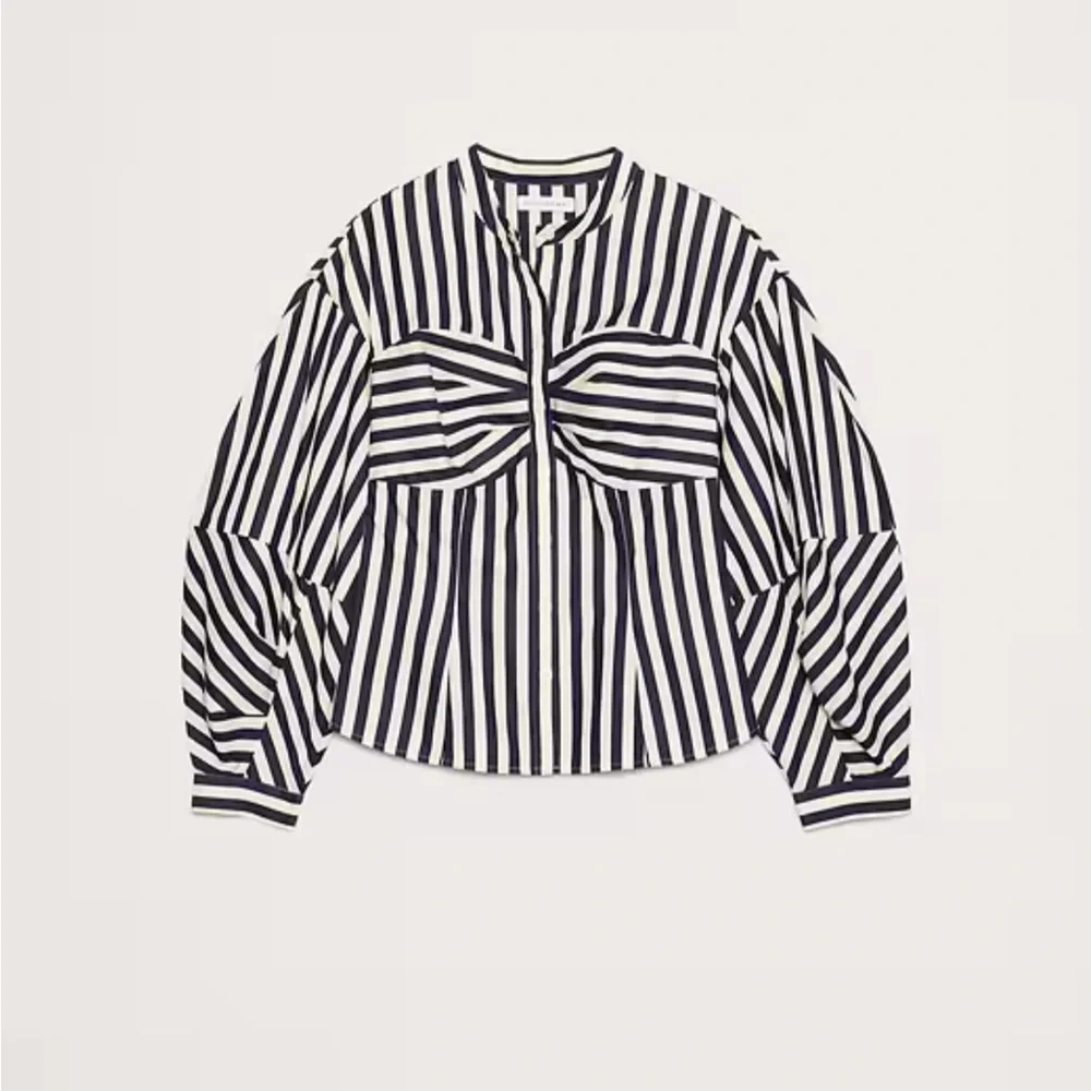 Banana Republic Black and White Striped Cotton Blouse